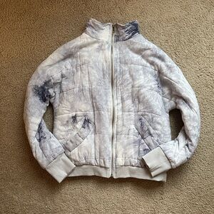 Tie Dye Quilted Bomber Jacket | Gray & White Jacket | Size S